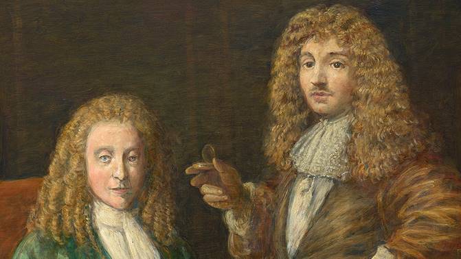 Painting of Robert Hooke and Christiaan Huygens